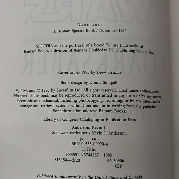 Vintage Star Wars “Darksaber” Hardcover Book-1995-Kevin J. Anderson-Collectible - Picture 8 of 8